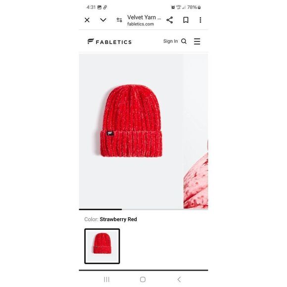 New Fabletics Strawberry Red The Velvet Yarn Beanie Knit Hat - Picture 3 of 5